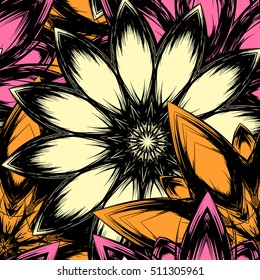 Floral background. Full seamless flower ornament for printing, textile, art design. Decorative vector backdrop. Color.