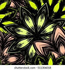 Floral background. Full seamless flower ornament for printing, textile, art design. Decorative vector backdrop. Color.