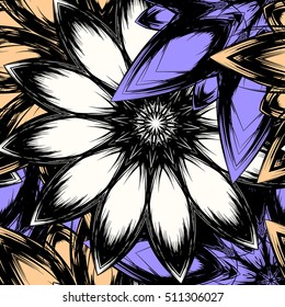 Floral background. Full seamless flower ornament for printing, textile, art design. Decorative vector backdrop. Color.