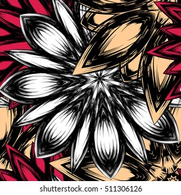 Floral background. Full seamless flower ornament for printing, textile, art design. Decorative vector backdrop. Color.