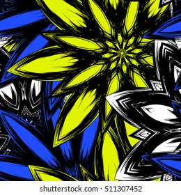 Floral background. Full seamless flower ornament for printing, textile, art design. Decorative vector backdrop. Color.