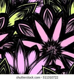 Floral background. Full seamless flower ornament for printing, textile, art design. Decorative vector backdrop. Color.