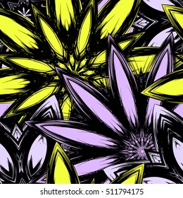 Floral background. Full seamless flower ornament for printing, textile, art design. Decorative vector backdrop. Color.