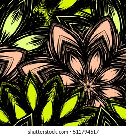 Floral background. Full seamless flower ornament for printing, textile, art design. Decorative vector backdrop. Color.