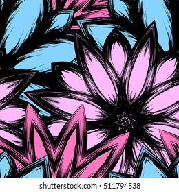 Floral background. Full seamless flower ornament for printing, textile, art design. Decorative vector backdrop. Color.