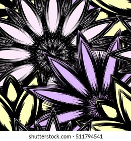 Floral background. Full seamless flower ornament for printing, textile, art design. Decorative vector backdrop. Color.