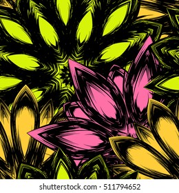 Floral background. Full seamless flower ornament for printing, textile, art design. Decorative vector backdrop. Color.