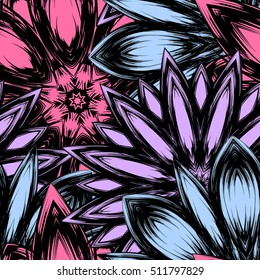 Floral background. Full seamless flower ornament for printing, textile, art design. Decorative vector backdrop. Color.