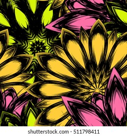 Floral background. Full seamless flower ornament for printing, textile, art design. Decorative vector backdrop. Color.