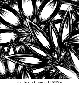 Floral background. Full seamless flower ornament for printing, textile, art design. Decorative vector backdrop. Monochrome, binary, black and white.