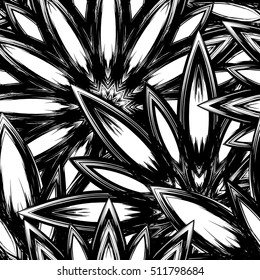 Floral background. Full seamless flower ornament for printing, textile, art design. Decorative vector backdrop. Monochrome, binary, black and white.