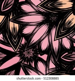 Floral background. Full seamless flower ornament for printing, textile, art design. Decorative vector backdrop. Color.