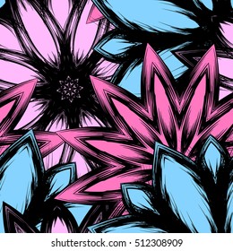 Floral background. Full seamless flower ornament for printing, textile, art design. Decorative vector backdrop. Color.