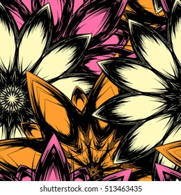 Floral background. Full seamless flower ornament for printing, textile, art design. Decorative vector backdrop. Color.