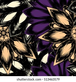 Floral background. Full seamless flower ornament for printing, textile, art design. Decorative vector backdrop. Color.