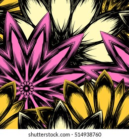 Floral background. Full seamless flower ornament for printing, textile, art design. Decorative vector backdrop. Color.