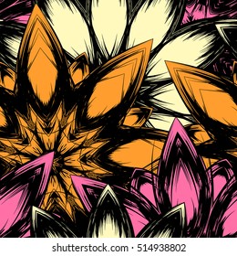 Floral background. Full seamless flower ornament for printing, textile, art design. Decorative vector backdrop. Color.