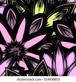 Floral background. Full seamless flower ornament for printing, textile, art design. Decorative vector backdrop. Color.