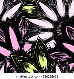 Floral background. Full seamless flower ornament for printing, textile, art design. Decorative vector backdrop. Color.