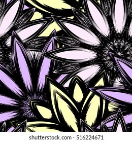 Floral background. Full seamless flower ornament for printing, textile, art design. Decorative vector backdrop. Color.
