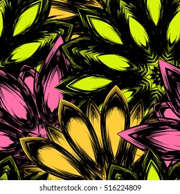 Floral background. Full seamless flower ornament for printing, textile, art design. Decorative vector backdrop. Color.