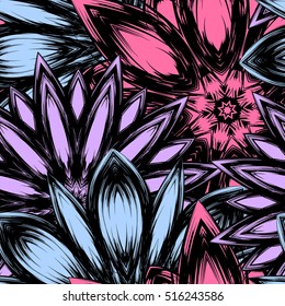 Floral background. Full seamless flower ornament for printing, textile, art design. Decorative vector backdrop. Color.