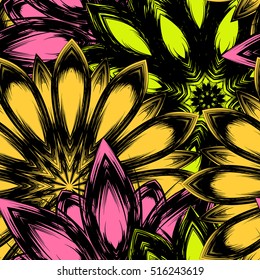 Floral background. Full seamless flower ornament for printing, textile, art design. Decorative vector backdrop. Color.