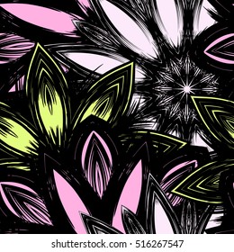 Floral background. Full seamless flower ornament for printing, textile, art design. Decorative vector backdrop. Color.
