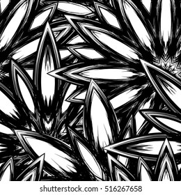 Floral background. Full seamless flower ornament for printing, textile, art design. Decorative vector backdrop. Monochrome, binary, black and white.