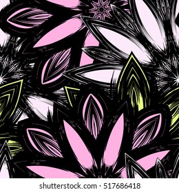 Floral background. Full seamless flower ornament for printing, textile, art design. Decorative vector backdrop. Color.