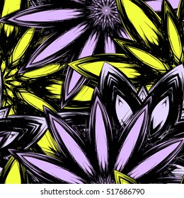 Floral background. Full seamless flower ornament for printing, textile, art design. Decorative vector backdrop. Color.