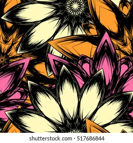 Floral background. Full seamless flower ornament for printing, textile, art design. Decorative vector backdrop. Color.