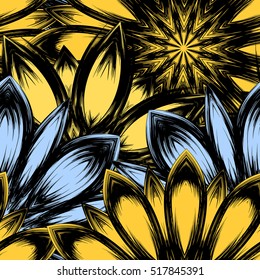 Floral background. Full seamless flower ornament for printing, textile, art design. Decorative vector backdrop. Color.