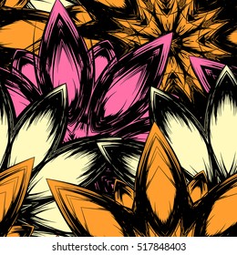 Floral background. Full seamless flower ornament for printing, textile, art design. Decorative vector backdrop. Color.