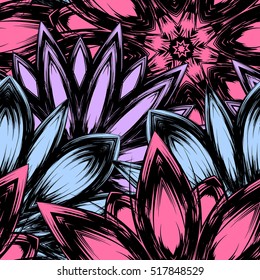 Floral background. Full seamless flower ornament for printing, textile, art design. Decorative vector backdrop. Color.