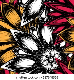 Floral background. Full seamless flower ornament for printing, textile, art design. Decorative vector backdrop. Color.