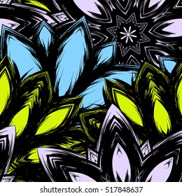 Floral background. Full seamless flower ornament for printing, textile, art design. Decorative vector backdrop. Color.