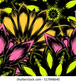 Floral background. Full seamless flower ornament for printing, textile, art design. Decorative vector backdrop. Color.