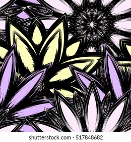 Floral background. Full seamless flower ornament for printing, textile, art design. Decorative vector backdrop. Color.