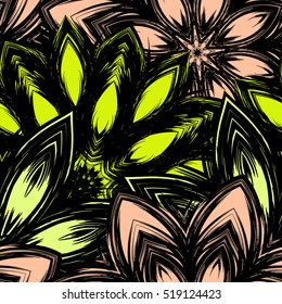 Floral background. Full seamless flower ornament for printing, textile, art design. Decorative vector backdrop. Color.