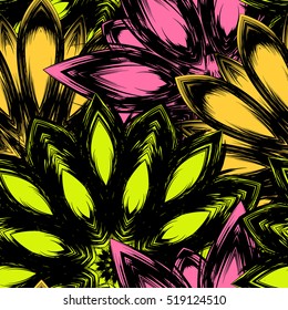 Floral background. Full seamless flower ornament for printing, textile, art design. Decorative vector backdrop. Color.