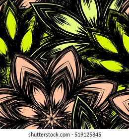 Floral background. Full seamless flower ornament for printing, textile, art design. Decorative vector backdrop. Color.
