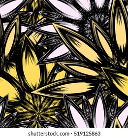 Floral background. Full seamless flower ornament for printing, textile, art design. Decorative vector backdrop. Color.