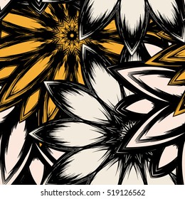Floral background. Full seamless flower ornament for printing, textile, art design. Decorative vector backdrop. Color.