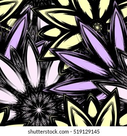 Floral background. Full seamless flower ornament for printing, textile, art design. Decorative vector backdrop. Color.