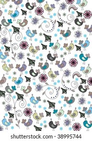 Floral background with funny birds