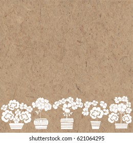 Floral background with geranium and place for text. Vector illustration on a kraft paper. Invitation, greeting card or an element for your design.