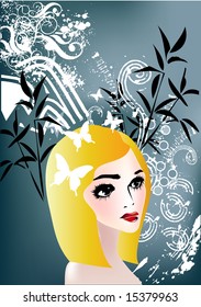 floral background with girl