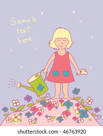 Floral background with girl