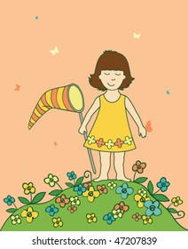 Floral background with girl
